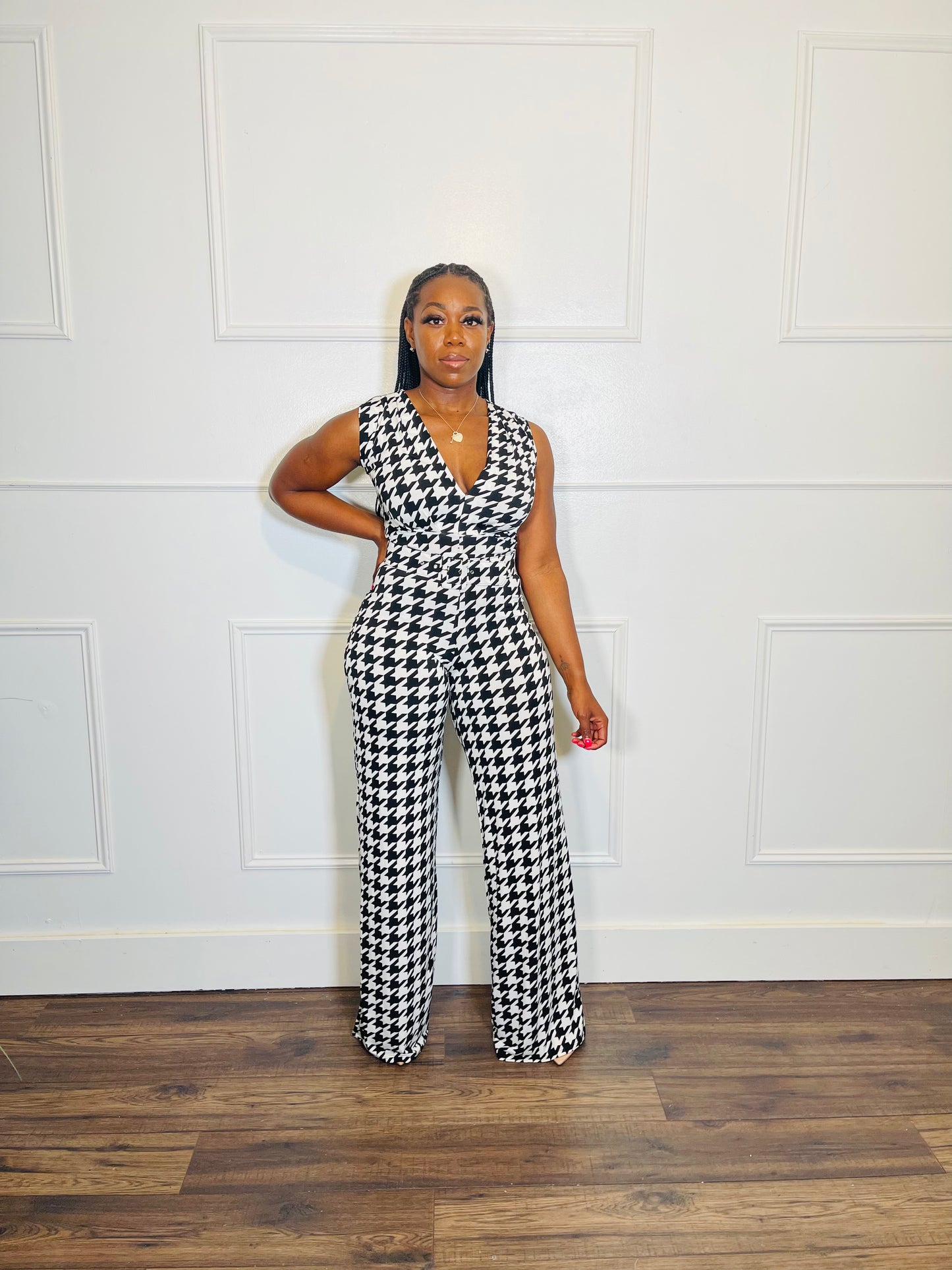 Pretty in Houndstooth Jumpsuit(up to XL)