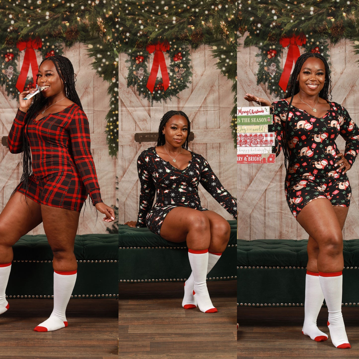 Christmas Short Pajamas Romper Onesie  with Socks (3 Styles)