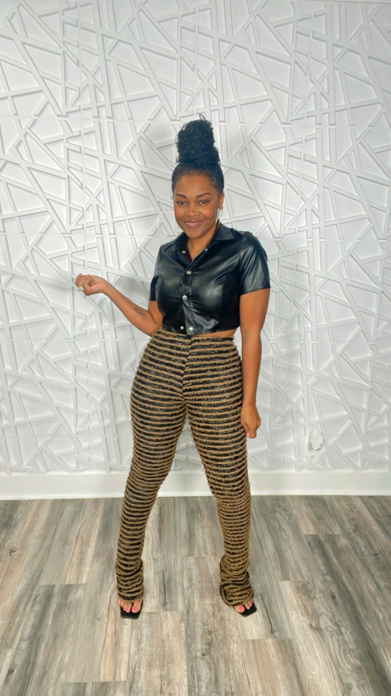 Black Pretty Faux Leather Crop Top