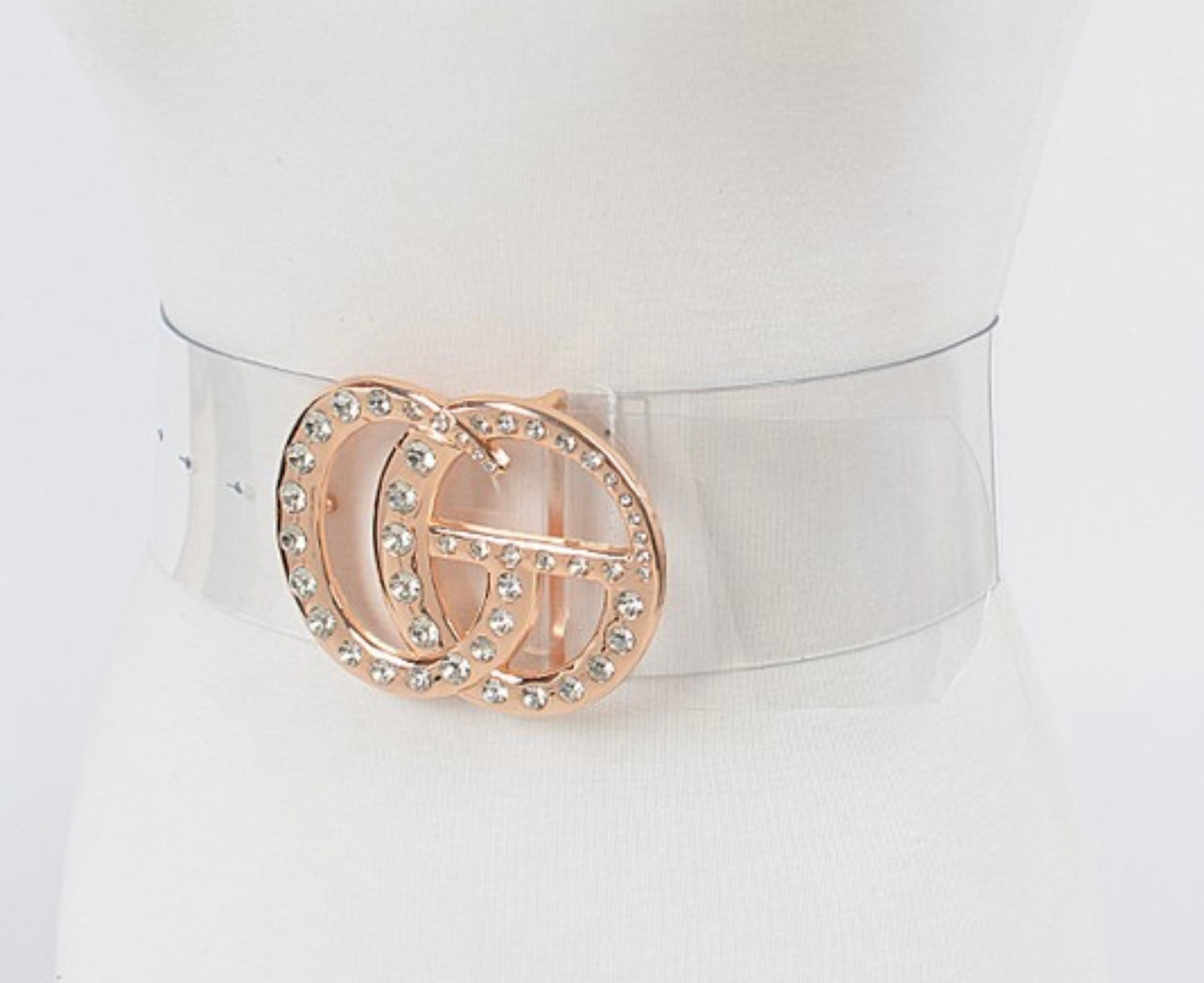 Curvy/Plus Gold Studded “Pretty” Clear Belt