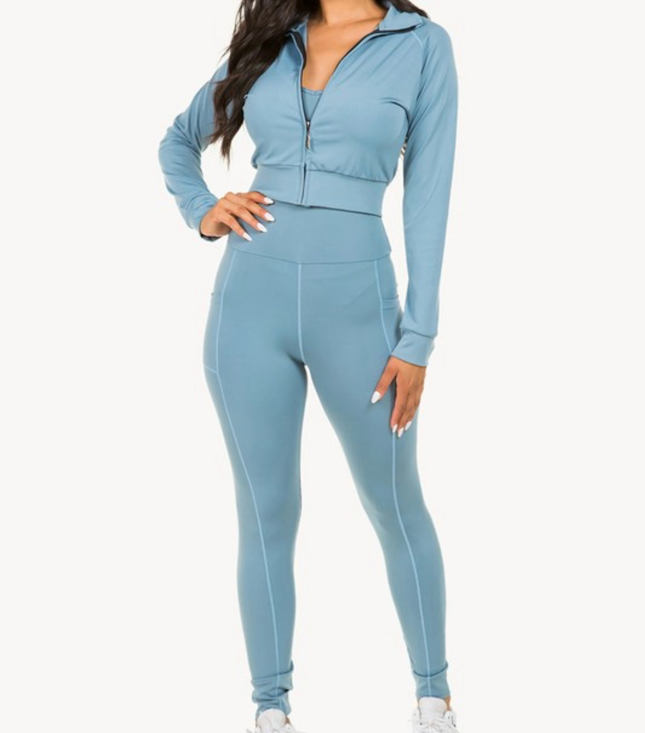 Pretty in the Comfort Jumpsuit with Jacket (Lake Blue)