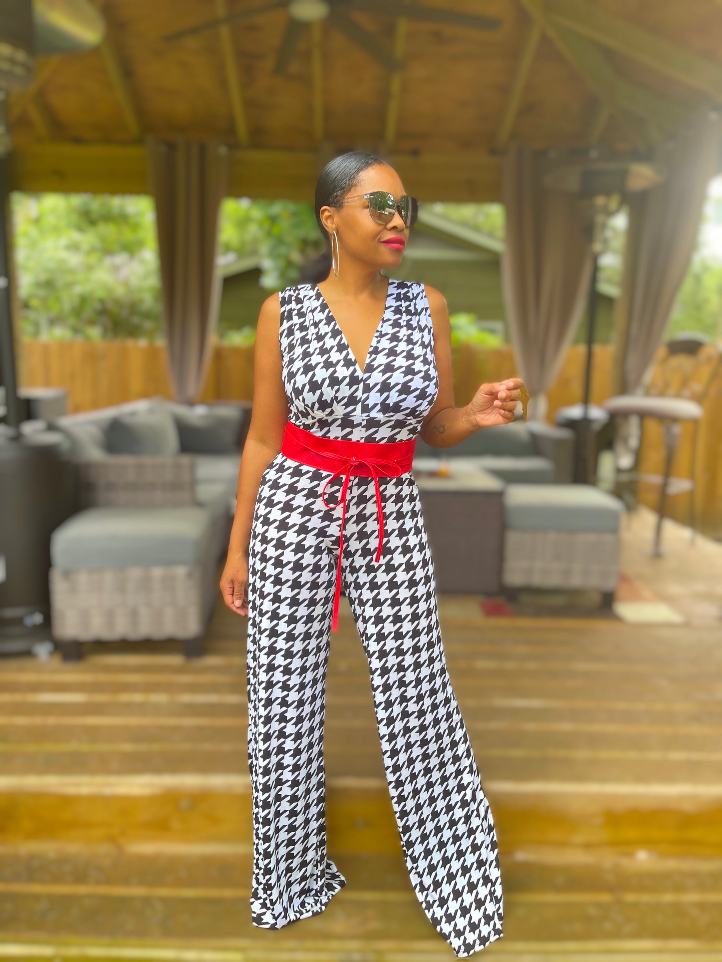 Pretty in Houndstooth Jumpsuit(up to XL)