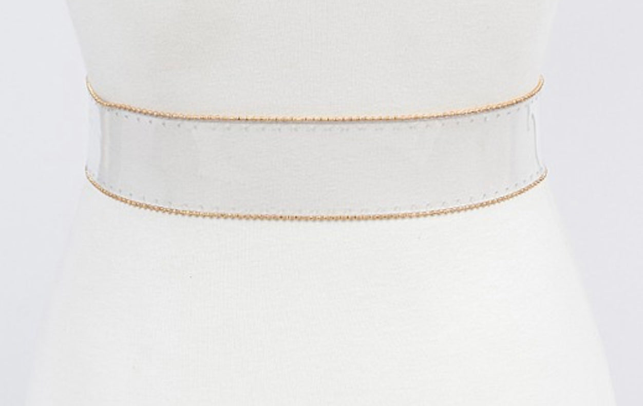 Bead “Pretty”  Gold Frame Clear Belt